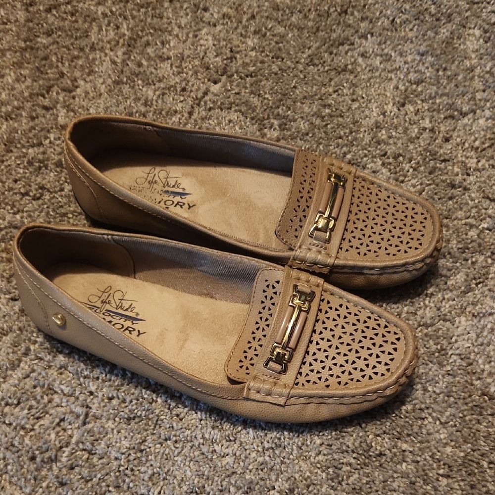 Life Stride Tan Loafers with Metallic Detail